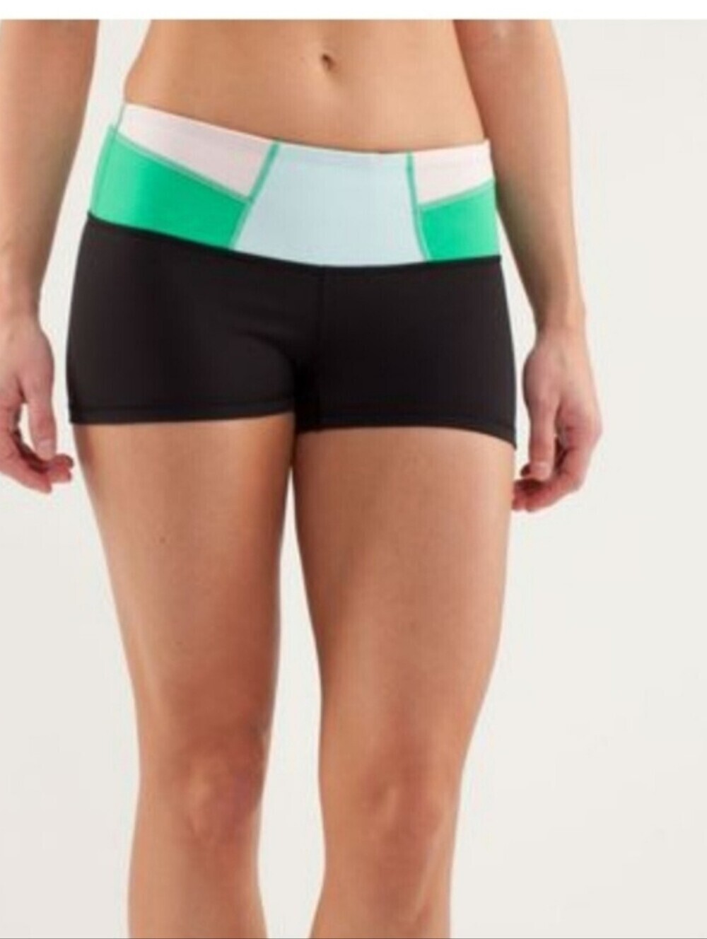 lululemon athletica Black Bike Shorts with Teal and Light Waistband